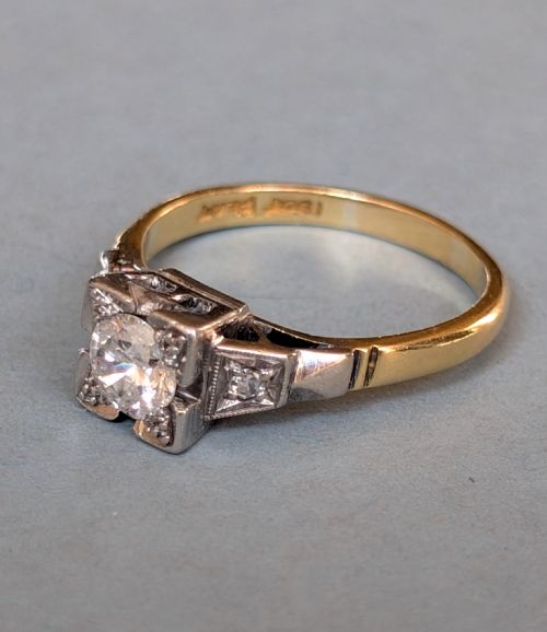 ART DECO 18CT GOLD PLATINUM DIAMOND SOLITAIRE ENGAGEMENT RING - ADDITIONAL PHOTO 4