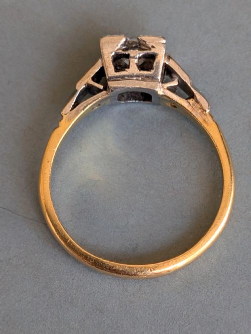 ART DECO 18CT GOLD PLATINUM DIAMOND SOLITAIRE ENGAGEMENT RING - ADDITIONAL PHOTO 5