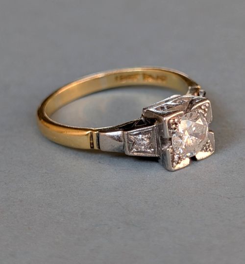 ART DECO 18CT GOLD PLATINUM DIAMOND SOLITAIRE ENGAGEMENT RING - ADDITIONAL PHOTO 7