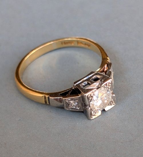 ART DECO 18CT GOLD PLATINUM DIAMOND SOLITAIRE ENGAGEMENT RING - ADDITIONAL PHOTO 8