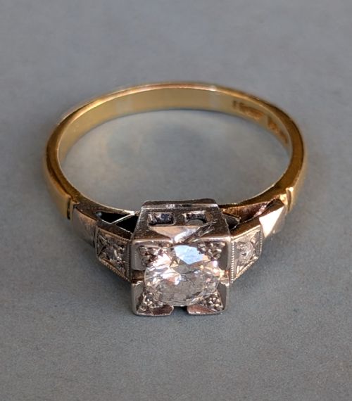 ART DECO 18CT GOLD PLATINUM DIAMOND SOLITAIRE ENGAGEMENT RING - ADDITIONAL PHOTO 9