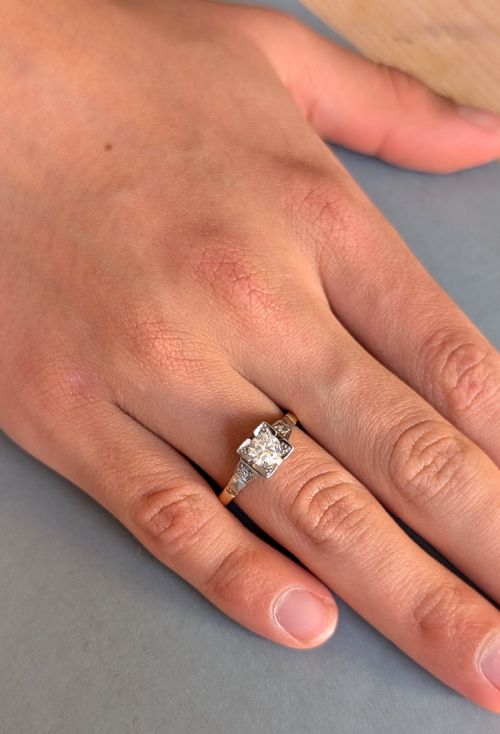 ART DECO 18CT GOLD PLATINUM DIAMOND SOLITAIRE ENGAGEMENT RING - ADDITIONAL PHOTO 11