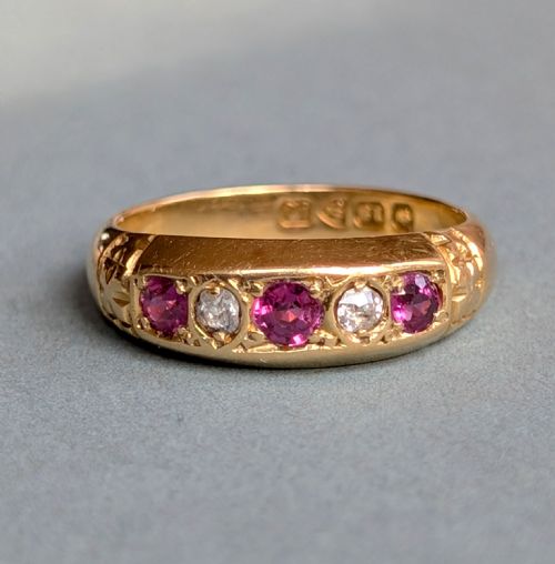 ANTIQUE 18CT GOLD RUBY DIAMOND RING C1912