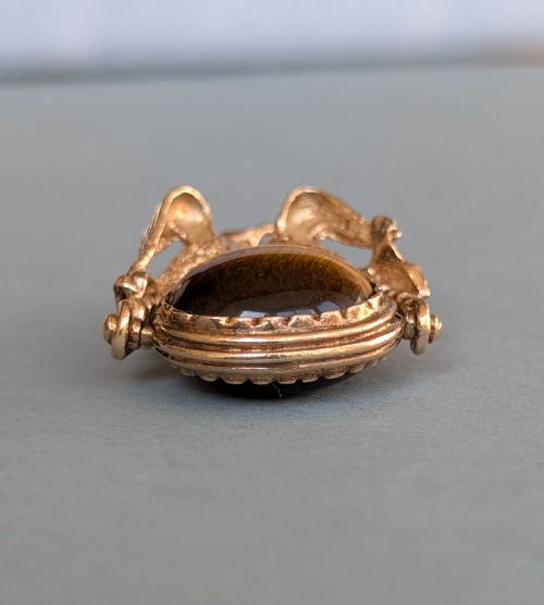 ANTIQUE 9CT GOLD SPINNING FOB DOVES AND TIGERS EYE - ADDITIONAL PHOTO 11