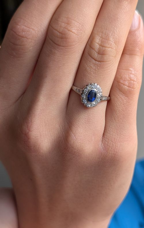 SMALL ART DECO 18CT GOLD SAPPHIRE AND DIAMOND RING - ADDITIONAL PHOTO 10