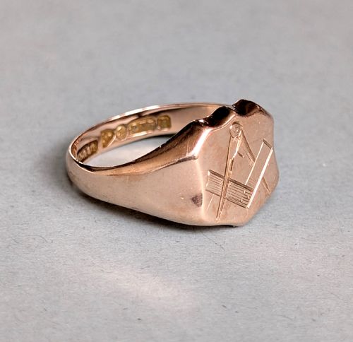 VICTORIAN 9CT ROSE GOLD FREEMASONS RING C1898 - ADDITIONAL PHOTO 2