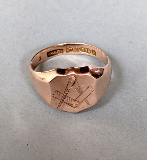 VICTORIAN 9CT ROSE GOLD FREEMASONS RING C1898 - ADDITIONAL PHOTO 3
