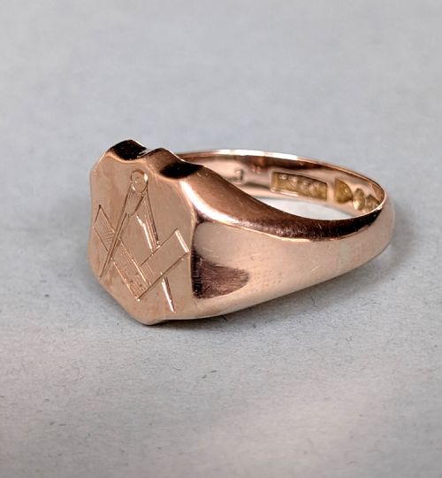 VICTORIAN 9CT ROSE GOLD FREEMASONS RING C1898 - ADDITIONAL PHOTO 6