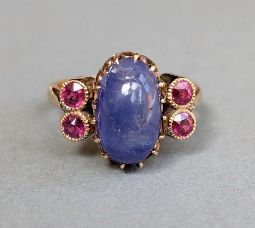 ANTIQUE 18CT GOLD SAPPHIRE RUBY RING