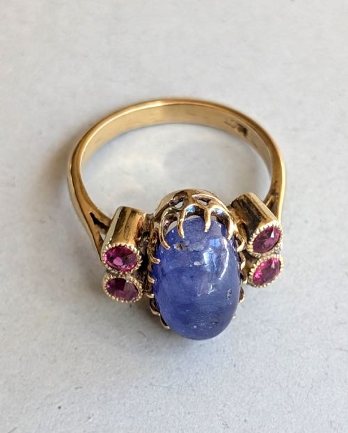 ANTIQUE 18CT GOLD SAPPHIRE RUBY RING - ADDITIONAL PHOTO 3