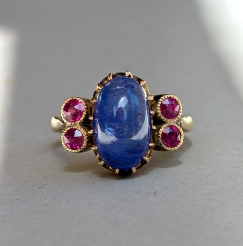ANTIQUE 18CT GOLD SAPPHIRE RUBY RING - ADDITIONAL PHOTO 4