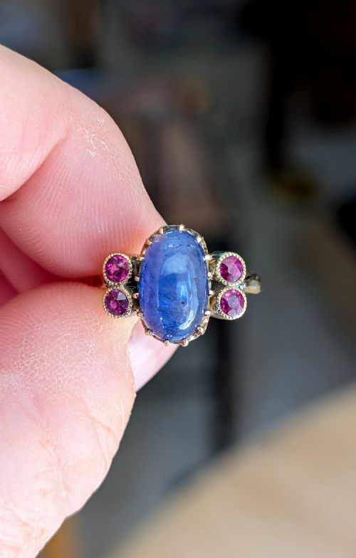 ANTIQUE 18CT GOLD SAPPHIRE RUBY RING - ADDITIONAL PHOTO 9