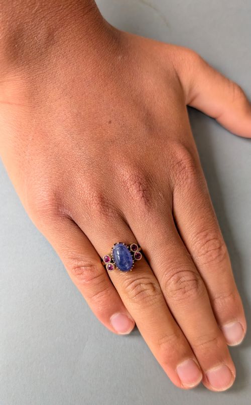 ANTIQUE 18CT GOLD SAPPHIRE RUBY RING - ADDITIONAL PHOTO 11