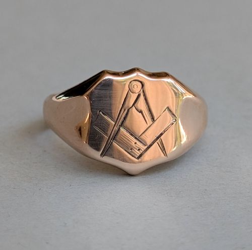 VICTORIAN 9CT ROSE GOLD FREEMASONS RING C1898