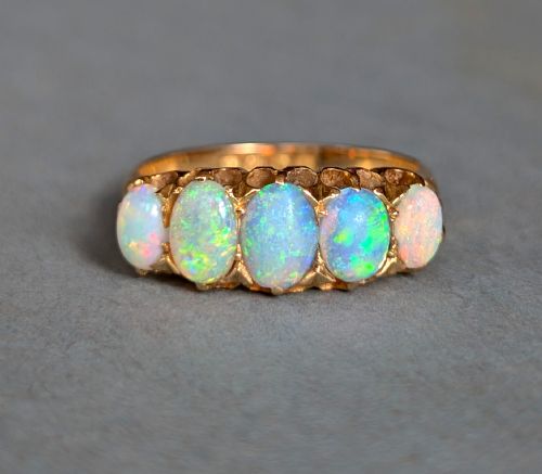 EDWARDIAN 18CT GOLD OPAL DIAMOND RING C1901