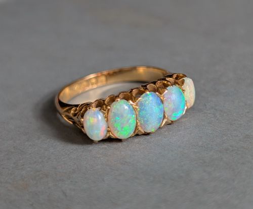 EDWARDIAN 18CT GOLD OPAL DIAMOND RING C1901 - ADDITIONAL PHOTO 5