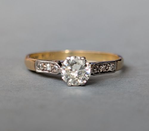 ART DECO PLATINUM DIAMOND SOLITAIRE ENGAGEMENT RING 050CT