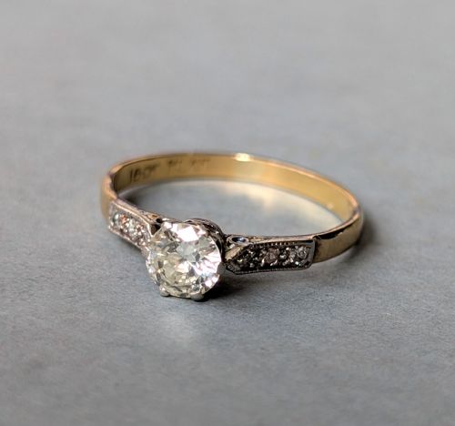 ART DECO PLATINUM DIAMOND SOLITAIRE ENGAGEMENT RING 050CT - ADDITIONAL PHOTO 2