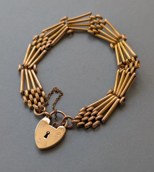 ANTIQUE SOLID 9CT GOLD GATE LINK BRACELET - ADDITIONAL PHOTO 4