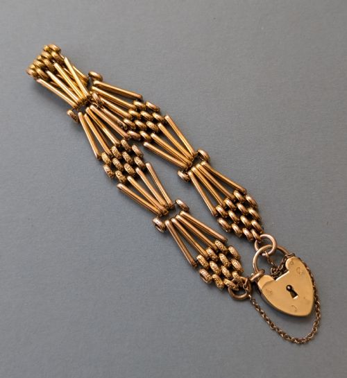ANTIQUE SOLID 9CT GOLD GATE LINK BRACELET - ADDITIONAL PHOTO 7