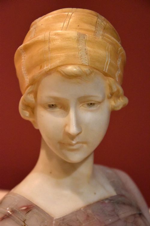SIGNED AUGUSTE HENRI CARLI FEMALE BUST IN ALABASTER AND MARBLE - ADDITIONAL PHOTO 5
