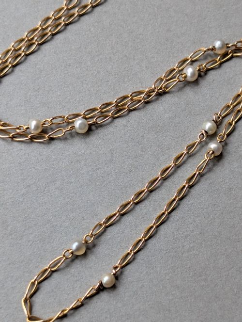 ANTIQUE VINTAGE 9CT GOLD NECKLACE CHAIN WITH PEARLS - ADDITIONAL PHOTO 3