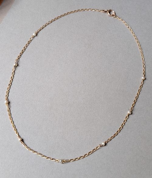 ANTIQUE VINTAGE 9CT GOLD NECKLACE CHAIN WITH PEARLS - ADDITIONAL PHOTO 5