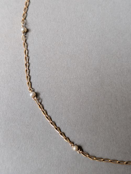 ANTIQUE VINTAGE 9CT GOLD NECKLACE CHAIN WITH PEARLS - ADDITIONAL PHOTO 6