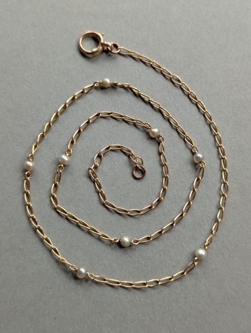 ANTIQUE VINTAGE 9CT GOLD NECKLACE CHAIN WITH PEARLS - ADDITIONAL PHOTO 7
