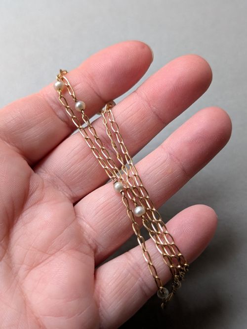 ANTIQUE VINTAGE 9CT GOLD NECKLACE CHAIN WITH PEARLS - ADDITIONAL PHOTO 8