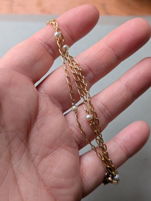 ANTIQUE VINTAGE 9CT GOLD NECKLACE CHAIN WITH PEARLS - ADDITIONAL PHOTO 9