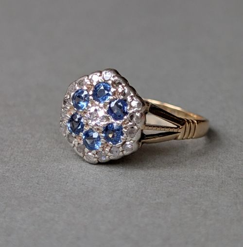 ART DECO 18CT GOLD SAPPHIRE AND DIAMOND RING - ADDITIONAL PHOTO 2