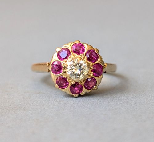 ART DECO 18CT GOLD RUBY AND DIAMOND RING
