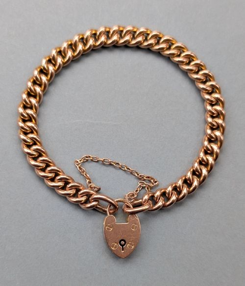 EDWARDIAN 9CT ROSE GOLD CURB CHAIN WITH PADLOCK CHESTER C1904
