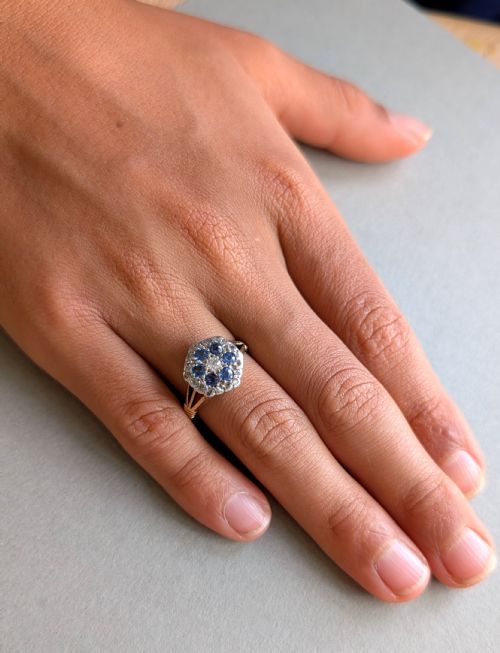 ART DECO 18CT GOLD SAPPHIRE AND DIAMOND RING - ADDITIONAL PHOTO 1
