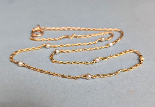 ANTIQUE VINTAGE 9CT GOLD NECKLACE CHAIN WITH PEARLS