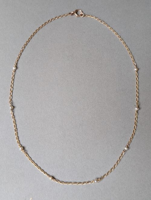 ANTIQUE VINTAGE 9CT GOLD NECKLACE CHAIN WITH PEARLS - ADDITIONAL PHOTO 4