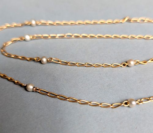 ANTIQUE VINTAGE 9CT GOLD NECKLACE CHAIN WITH PEARLS - ADDITIONAL PHOTO 1