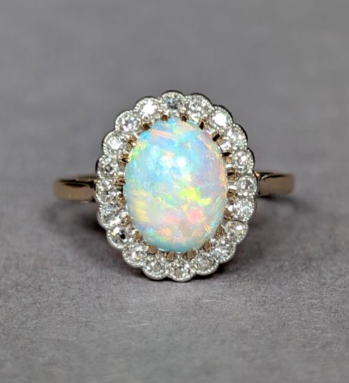 art deco 18ct gold platinum diamond opal ring - CATEGORY: ANTIQUE JEWELLERY - DATED 1930