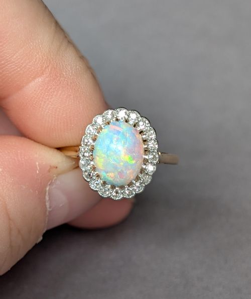 ART DECO 18CT GOLD PLATINUM DIAMOND OPAL RING - ADDITIONAL PHOTO 1