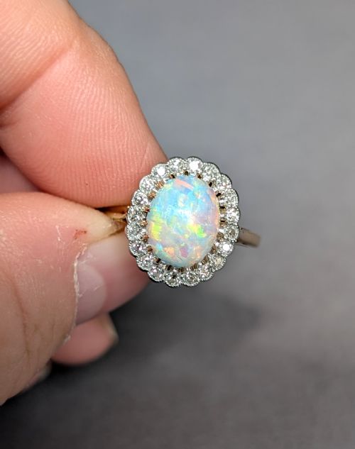 ART DECO 18CT GOLD PLATINUM DIAMOND OPAL RING - ADDITIONAL PHOTO 2