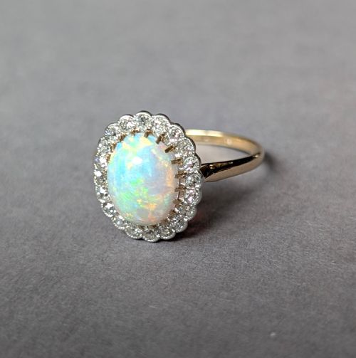 ART DECO 18CT GOLD PLATINUM DIAMOND OPAL RING - ADDITIONAL PHOTO 3