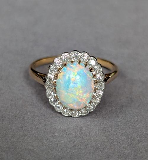 ART DECO 18CT GOLD PLATINUM DIAMOND OPAL RING - ADDITIONAL PHOTO 4