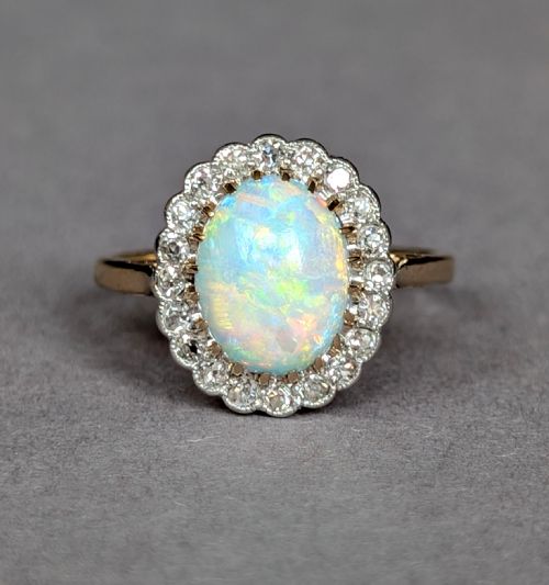 ART DECO 18CT GOLD PLATINUM DIAMOND OPAL RING - ADDITIONAL PHOTO 5