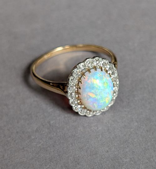 ART DECO 18CT GOLD PLATINUM DIAMOND OPAL RING - ADDITIONAL PHOTO 6