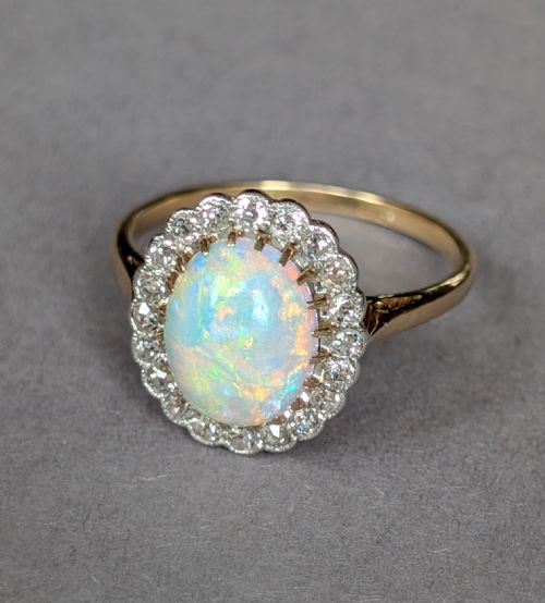 ART DECO 18CT GOLD PLATINUM DIAMOND OPAL RING - ADDITIONAL PHOTO 7