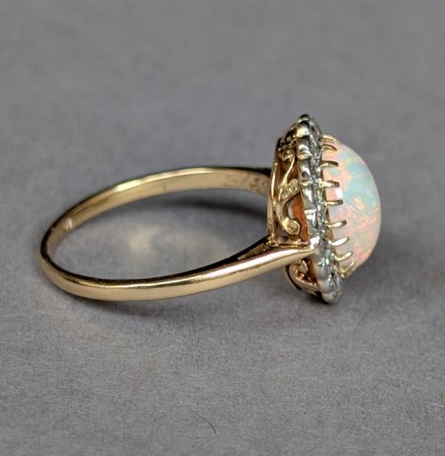 ART DECO 18CT GOLD PLATINUM DIAMOND OPAL RING - ADDITIONAL PHOTO 8