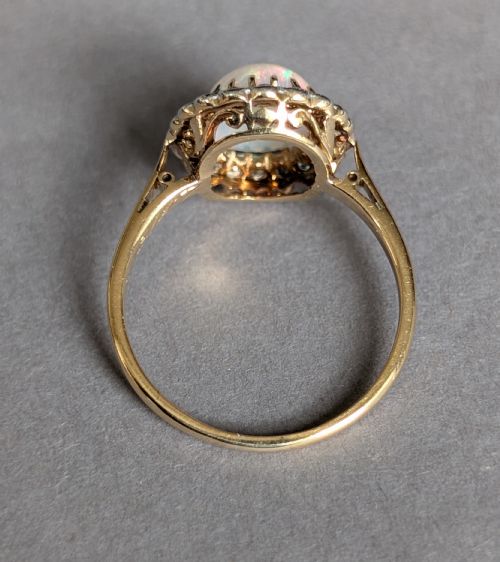 ART DECO 18CT GOLD PLATINUM DIAMOND OPAL RING - ADDITIONAL PHOTO 9