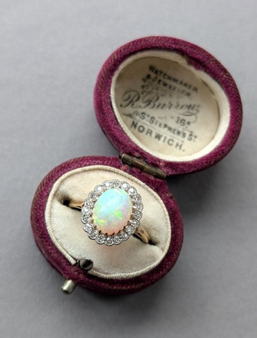 ART DECO 18CT GOLD PLATINUM DIAMOND OPAL RING - ADDITIONAL PHOTO 10