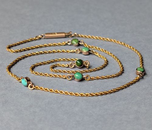 antique 9ct gold necklace chain with turquoise - CATEGORY: ANTIQUE JEWELLERY - DATED VICTORIAN